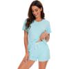imageWiWi Pajamas for Women Super Soft Short Sleeve Top with Shorts Pajama Set Crewneck Summer Cooling Sleepwear Sets SXXLAaqua