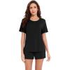imageWiWi Pajamas for Women Super Soft Short Sleeve Top with Shorts Pajama Set Crewneck Summer Cooling Sleepwear Sets SXXLAblack