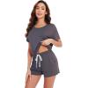 imageWiWi Pajamas for Women Super Soft Short Sleeve Top with Shorts Pajama Set Crewneck Summer Cooling Sleepwear Sets SXXLAdark Grey