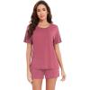 imageWiWi Pajamas for Women Super Soft Short Sleeve Top with Shorts Pajama Set Crewneck Summer Cooling Sleepwear Sets SXXLApale Violet Red