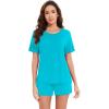 imageWiWi Pajamas for Women Super Soft Short Sleeve Top with Shorts Pajama Set Crewneck Summer Cooling Sleepwear Sets SXXLAturquoise
