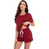 imageWiWi Pajamas for Women Super Soft Short Sleeve Top with Shorts Pajama Set Crewneck Summer Cooling Sleepwear Sets SXXLAwine Red
