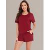 imageWiWi Pajamas for Women Super Soft Short Sleeve Top with Shorts Pajama Set Crewneck Summer Cooling Sleepwear Sets SXXLAwine Red