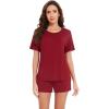 imageWiWi Pajamas for Women Super Soft Short Sleeve Top with Shorts Pajama Set Crewneck Summer Cooling Sleepwear Sets SXXLAwine Red