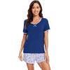 imageWiWi Pajamas for Women Super Soft Short Sleeve Top with Shorts Pajama Set Crewneck Summer Cooling Sleepwear Sets SXXLBblue Depth