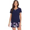 imageWiWi Pajamas for Women Super Soft Short Sleeve Top with Shorts Pajama Set Crewneck Summer Cooling Sleepwear Sets SXXLBdark NavyPurple Floral