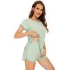 imageWiWi Pajamas for Women Super Soft Short Sleeve Top with Shorts Pajama Set Crewneck Summer Cooling Sleepwear Sets SXXLCgreen Stripe