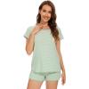 imageWiWi Pajamas for Women Super Soft Short Sleeve Top with Shorts Pajama Set Crewneck Summer Cooling Sleepwear Sets SXXLCgreen Stripe