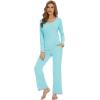 imageWiWi Womens Pajama Sets Soft Long Sleeves Top with Pants Cooling PJ Viscose from Bamboo Loungewear Set with Pocket SXXLAaqua