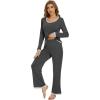 imageWiWi Womens Pajama Sets Soft Long Sleeves Top with Pants Cooling PJ Viscose from Bamboo Loungewear Set with Pocket SXXLAcharcoal Heather