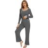 imageWiWi Womens Pajama Sets Soft Long Sleeves Top with Pants Cooling PJ Viscose from Bamboo Loungewear Set with Pocket SXXLAdark Heather Grey