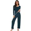imageWiWi Womens Pajama Sets Soft Long Sleeves Top with Pants Cooling PJ Viscose from Bamboo Loungewear Set with Pocket SXXLAdeep Teal