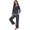 imageWiWi Womens Pajama Sets Soft Long Sleeves Top with Pants Cooling PJ Viscose from Bamboo Loungewear Set with Pocket SXXLAmidnight Blue