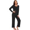 imageWiWi Womens Pajama Sets Soft Long Sleeves Top with Pants Cooling PJ Viscose from Bamboo Loungewear Set with Pocket SXXLBblack