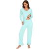 imageWiWi Womens Pajama Sets Soft Long Sleeves Top with Pants Cooling PJ Viscose from Bamboo Loungewear Set with Pocket SXXLCaqua