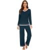 imageWiWi Womens Pajama Sets Soft Long Sleeves Top with Pants Cooling PJ Viscose from Bamboo Loungewear Set with Pocket SXXLCdeep Teal