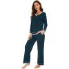 imageWiWi Womens Pajama Sets Soft Long Sleeves Top with Pants Cooling PJ Viscose from Bamboo Loungewear Set with Pocket SXXLCdeep Teal