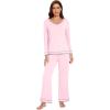 imageWiWi Womens Pajama Sets Soft Long Sleeves Top with Pants Cooling PJ Viscose from Bamboo Loungewear Set with Pocket SXXLCpink