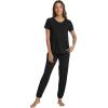 imageWiWi Womens Pajamas Soft Short Sleeve Shirt Jogger Pants Pajama Set for Women Scoop Neck Pjs Rayon Loungewear SXXLBlack