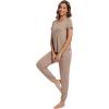 imageWiWi Womens Pajamas Soft Short Sleeve Shirt Jogger Pants Pajama Set for Women Scoop Neck Pjs Rayon Loungewear SXXLCamel