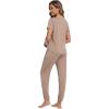 imageWiWi Womens Pajamas Soft Short Sleeve Shirt Jogger Pants Pajama Set for Women Scoop Neck Pjs Rayon Loungewear SXXLCamel