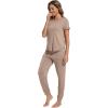imageWiWi Womens Pajamas Soft Short Sleeve Shirt Jogger Pants Pajama Set for Women Scoop Neck Pjs Rayon Loungewear SXXLCamel