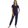 imageWiWi Womens Pajamas Soft Short Sleeve Shirt Jogger Pants Pajama Set for Women Scoop Neck Pjs Rayon Loungewear SXXLNavy