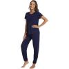 imageWiWi Womens Pajamas Soft Short Sleeve Shirt Jogger Pants Pajama Set for Women Scoop Neck Pjs Rayon Loungewear SXXLNavy