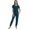 imageWiWi Womens Pajamas Soft Short Sleeve Shirt Jogger Pants Pajama Set for Women Scoop Neck Pjs Rayon Loungewear SXXLPeacock Blue