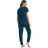 imageWiWi Womens Pajamas Soft Short Sleeve Shirt Jogger Pants Pajama Set for Women Scoop Neck Pjs Rayon Loungewear SXXLPeacock Blue