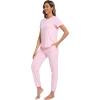 imageWiWi Womens Pajamas Soft Short Sleeve Shirt Jogger Pants Pajama Set for Women Scoop Neck Pjs Rayon Loungewear SXXLPink