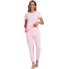 imageWiWi Womens Pajamas Soft Short Sleeve Shirt Jogger Pants Pajama Set for Women Scoop Neck Pjs Rayon Loungewear SXXLPink