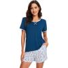 imageWiWi Pajamas for Women Super Soft Short Sleeve Top with Shorts Pajama Set Crewneck Summer Cooling Sleepwear Sets SXXLBink Blue