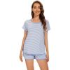imageWiWi Pajamas for Women Super Soft Short Sleeve Top with Shorts Pajama Set Crewneck Summer Cooling Sleepwear Sets SXXLCblue Stripe
