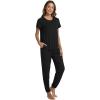 imageWiWi Womens Pajamas Soft Short Sleeve Shirt Jogger Pants Pajama Set for Women Scoop Neck Pjs Rayon Loungewear SXXLBlack