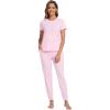 imageWiWi Womens Pajamas Soft Short Sleeve Shirt Jogger Pants Pajama Set for Women Scoop Neck Pjs Rayon Loungewear SXXLPink