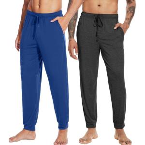 imageWiWi Mens Bamboo Viscose Pajama Jogger Pants Soft Lounge Bottoms Sleep Long Pj Joggers Sweatpant SXXLBcharcoal HeatherBlue Depth