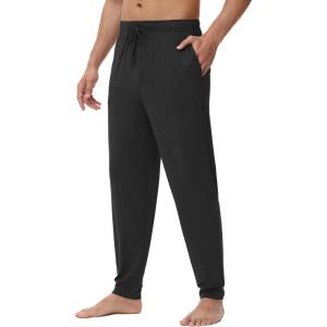 imageWiWi Mens Bamboo Viscose Pajama Jogger Pants Soft Lounge Bottoms Sleep Long Pj Joggers Sweatpant SXXLBlack