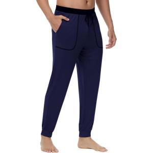 imageWiWi Mens Bamboo Viscose Pajama Jogger Pants Soft Lounge Bottoms Sleep Long Pj Joggers Sweatpant SXXLDnavy