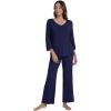 imageWiWi Pajamas for Women Set 34 Sleeve Tops Wide Leg Pants Pjs Sets Soft Viscose from Bamboo Loungewear SXXLNavy