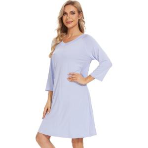 imageWiWi Nightgowns for Women Viscose from Bamboo 34 Sleeve Sleepshirt Soft Vneck Nightshirts Loose Sleep Dress SXXLAperiwinkle