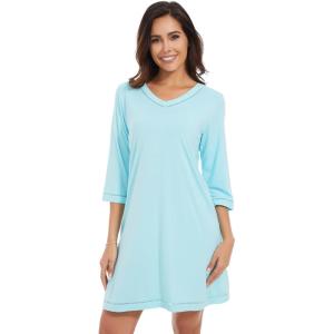 imageWiWi Nightgowns for Women Viscose from Bamboo 34 Sleeve Sleepshirt Soft Vneck Nightshirts Loose Sleep Dress SXXLBaqua