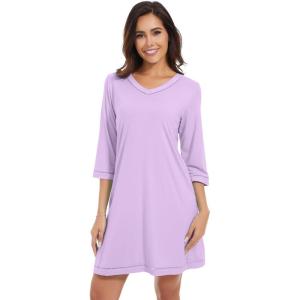 imageWiWi Nightgowns for Women Viscose from Bamboo 34 Sleeve Sleepshirt Soft Vneck Nightshirts Loose Sleep Dress SXXLBlight Purple