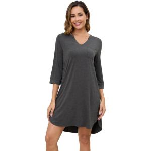 imageWiWi Nightgowns for Women Viscose from Bamboo 34 Sleeve Sleepshirt Soft Vneck Nightshirts Loose Sleep Dress SXXLCcharcoal Heather