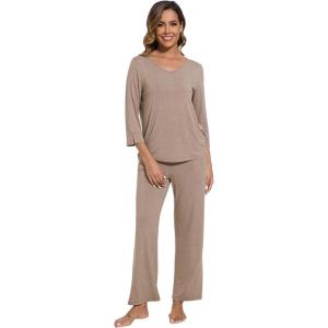 imageWiWi Pajamas for Women Set 34 Sleeve Tops Wide Leg Pants Pjs Sets Soft Viscose from Bamboo Loungewear SXXLCamel
