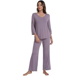 imageWiWi Pajamas for Women Set 34 Sleeve Tops Wide Leg Pants Pjs Sets Soft Viscose from Bamboo Loungewear SXXLViolet