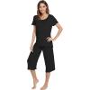 image:imageWiWi Pajamas for Women Super Soft Pajama Sets Cooling Short Sleeve Top Capri Pants Viscose from Bamboo Sleepwear Pjs S4XAblack