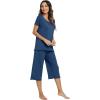 image:imageWiWi Pajamas for Women Super Soft Pajama Sets Cooling Short Sleeve Top Capri Pants Viscose from Bamboo Sleepwear Pjs S4XAdark Blue