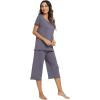 image:imageWiWi Pajamas for Women Super Soft Pajama Sets Cooling Short Sleeve Top Capri Pants Viscose from Bamboo Sleepwear Pjs S4XAdark Grey