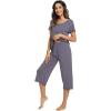 image:imageWiWi Pajamas for Women Super Soft Pajama Sets Cooling Short Sleeve Top Capri Pants Viscose from Bamboo Sleepwear Pjs S4XAdark Grey